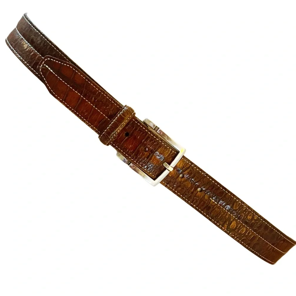 Handmade American Brown Alligator Leather Belt Size 34”